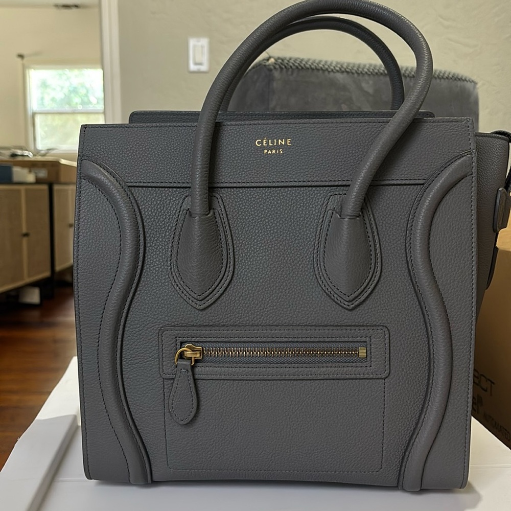 Celine Micro Luggage Drummed Calfskin Kohl Like New Condition with Receipt